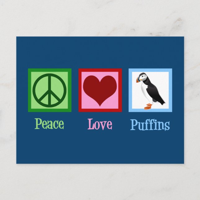 Peace Love Puffins Postcard (Front)