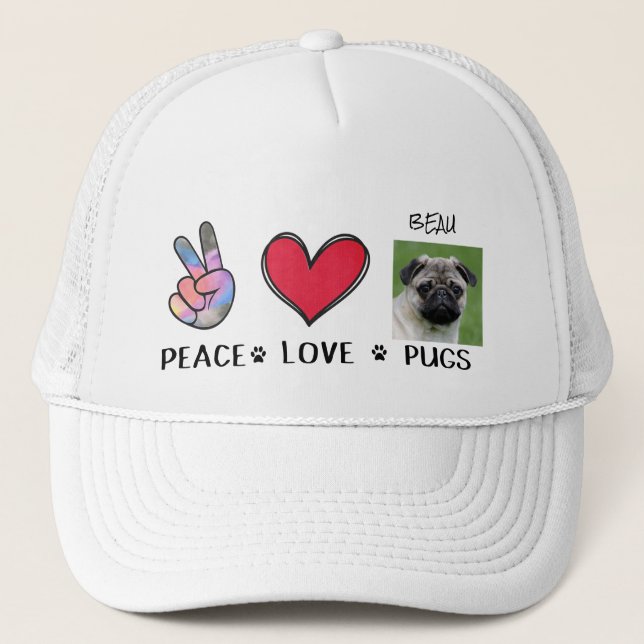 Peace Love Pug Dog Lovers  Trucker Hat (Front)