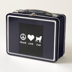 Peace Love Pug Pug Dog Lovers Gift Metal Lunch Box