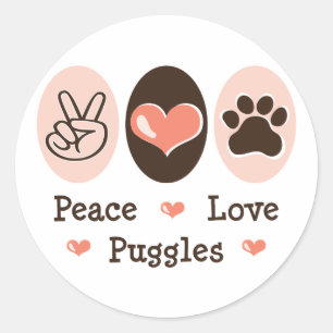 Peace Love Puggles Stickers