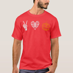 Peace Love Pumpkin Horror Face Skeleton Halloween T-Shirt