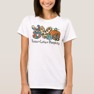 Peace Love Pumpkins Leopard Happy Halloween T-Shirt