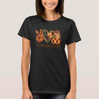 Peace Love Pumpkins Leopard Orange Plaid Fall Than T-Shirt