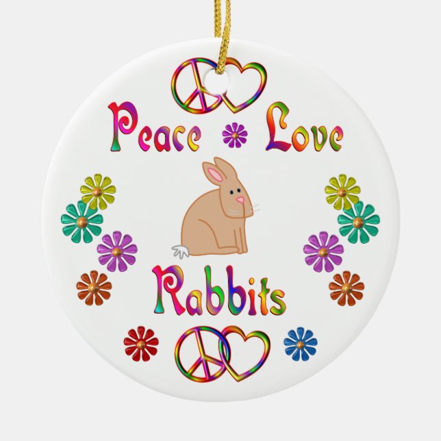 PEACE LOVE RABBITS CERAMIC TREE DECORATION (Front)