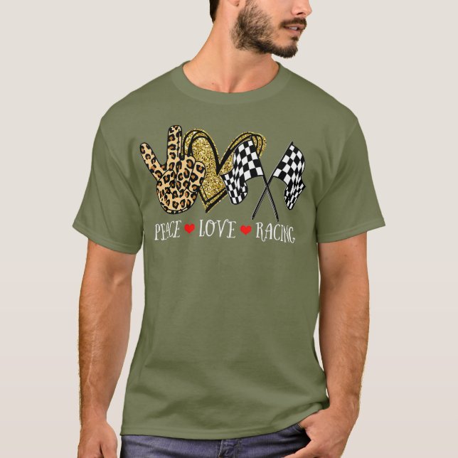 Peace Love Racing Leopard Racing Lovers T-Shirt (Front)