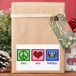 Peace Love Radiology Cute Radiologist Christmas Rectangular Sticker<br><div class="desc">A peace sign,  heart,  and an x-ray. A cute gift sticker for a radiologist. Peace Love Radiology stickers.</div>