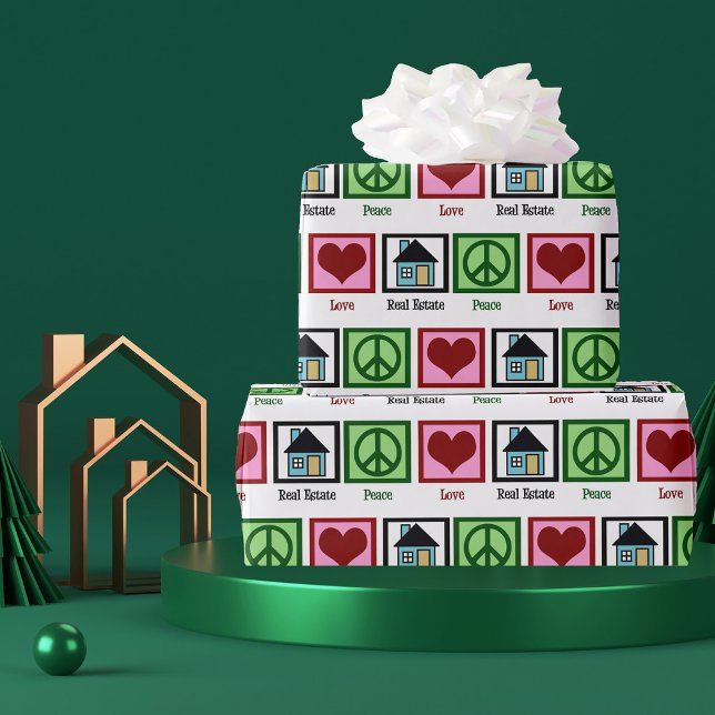 Peace Love Real Estate Realtor Christmas Wrapping Paper (Creator Uploaded)