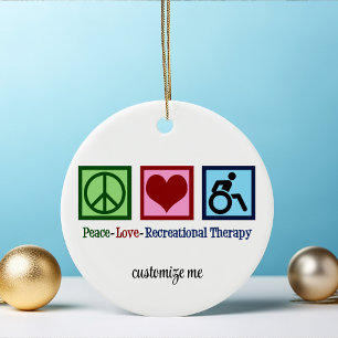 Peace Love Recreational Therapy Custom Christmas Ceramic Tree Decoration