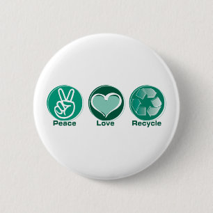 Peace Love Recycle 6 Cm Round Badge