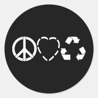 Peace Love Recycle Classic Round Sticker