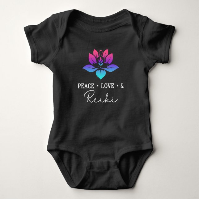 Peace Love Reiki Chakra Spiritual Meditation Baby Bodysuit (Front)