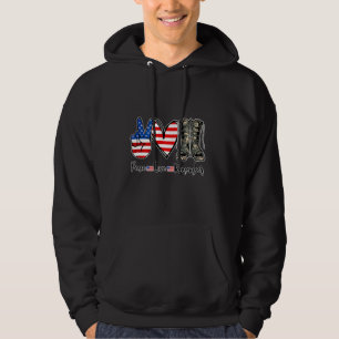 Peace Love Remember Combat Boots Usa Flag Veteran Hoodie