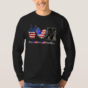 Peace Love Remember Combat Boots Usa Flag Veteran T-Shirt