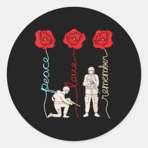 Peace Love Remember Memorial Day Veterans Graphic  Classic Round Sticker