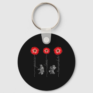Peace Love Remember Red Poppy Flower Soldier Key Ring