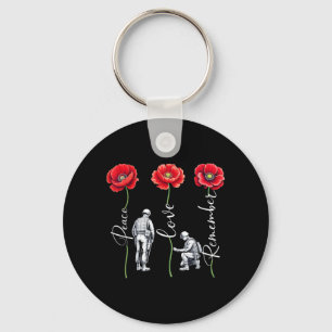 Peace Love Remember Red Poppy Flower Soldier Key Ring