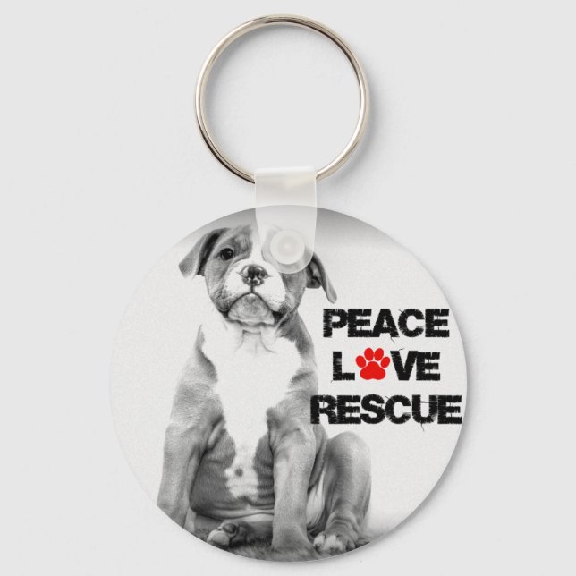 Peace Love Rescue Dog Key Ring (Front)