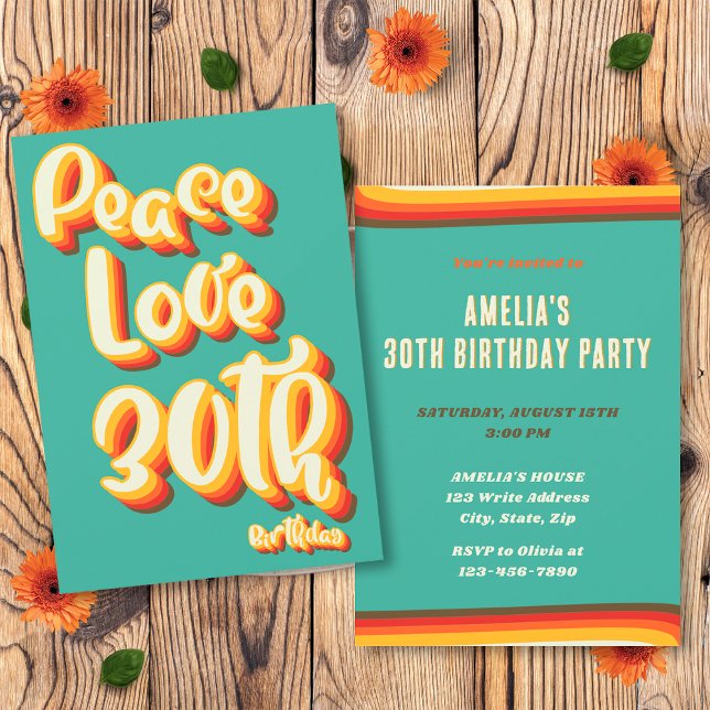 Peace Love Retro Groovy Sunset 30th Birthday Invitation (Creator Uploaded)