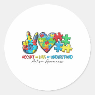Peace Love Ribbon Autism Awareness Accept Love Und Classic Round Sticker