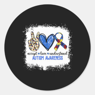 Peace Love Ribbon Autism Awareness Accept Love Und Classic Round Sticker