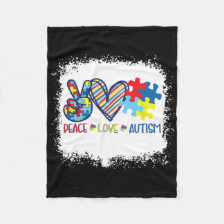 Peace Love Ribbon Autism Awareness Accept Love Und Fleece Blanket