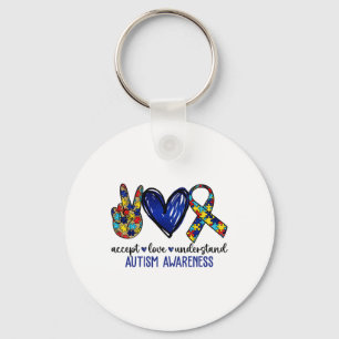 Peace Love Ribbon Autism Awareness Accept Love Und Key Ring