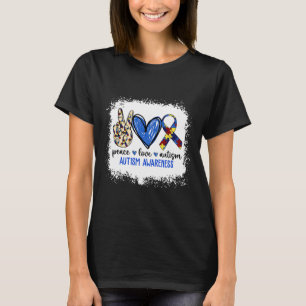 Peace Love Ribbon Autism Awareness Accept Love Und T-Shirt