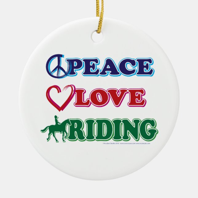 Peace Love Riding Ceramic Tree Decoration (Front)