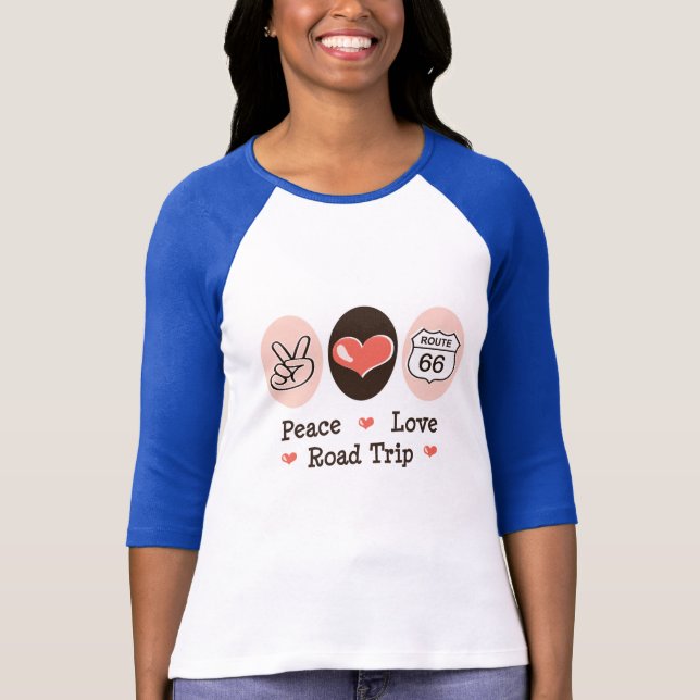 Peace Love Road Trip Route 66 Raglan Tee Shirt (Front)