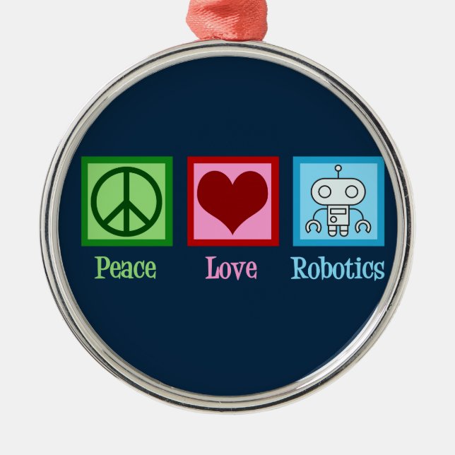 Peace Love Robotics Metal Tree Decoration (Front)