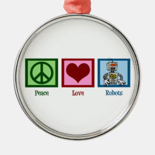 Peace Love Robots Metal Tree Decoration