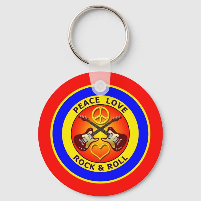 PEACE LOVE ROCK AND ROLL KEY RING (Front)