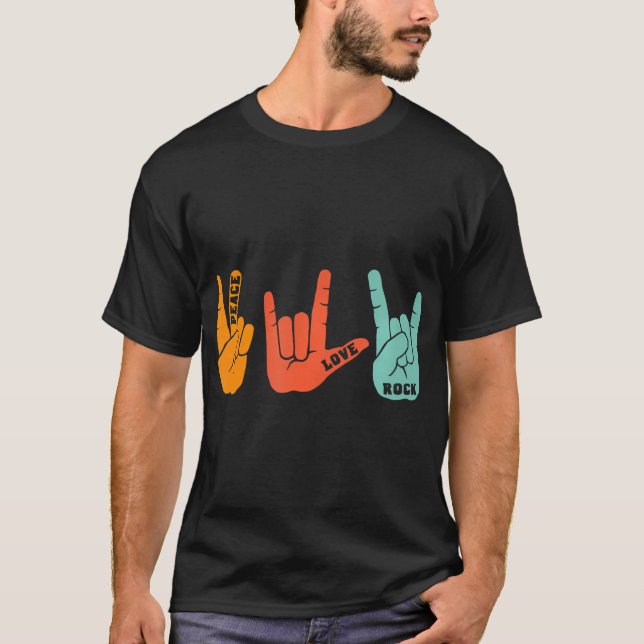 Peace Love Rock and Roll Rock Band Concert T-Shirt (Front)