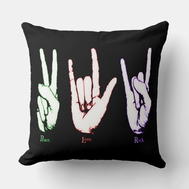 Peace Love Rock Hand Symbols Cushion (Front)