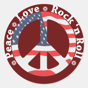 Peace, Love, Rock n Roll Classic Round Sticker