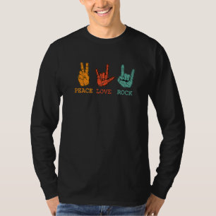 Peace Love Rock N Roll Hippie Musician Rocker Hand T-Shirt