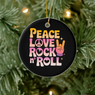 Peace Love Rock n Roll - Music-Inspired Typography Ceramic Tree Decoration