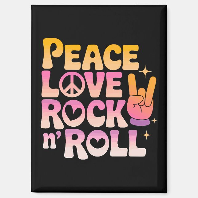 Peace Love Rock n Roll - Music-Inspired Typography Magnet (Front)