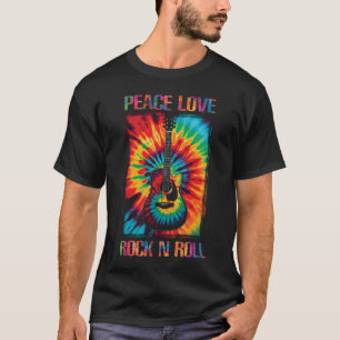 Peace Love Rock N Roll Tie Dye Hippie Guitar Music T-Shirt