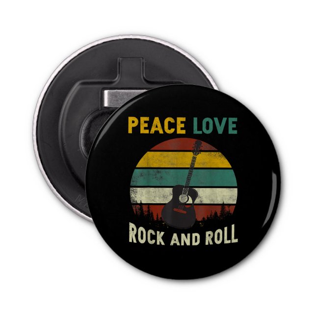 Peace Love & Rock & Roll Guitar Player Guitarist V Bottle Opener (Front)