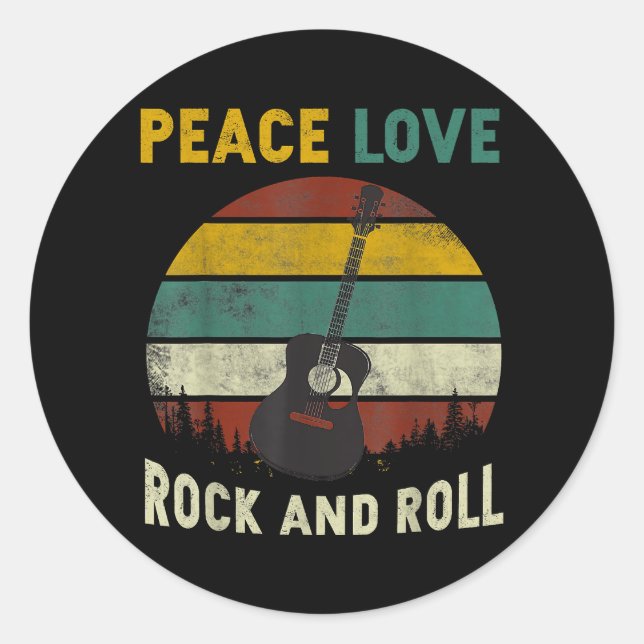 Peace Love & Rock & Roll Guitar Player Guitarist V Classic Round Sticker (Front)