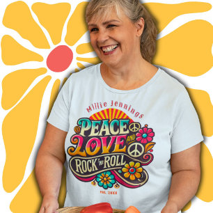 Peace Love RocknRoll Retro 70s Vintage Psychedelic Plus Size T-Shirt