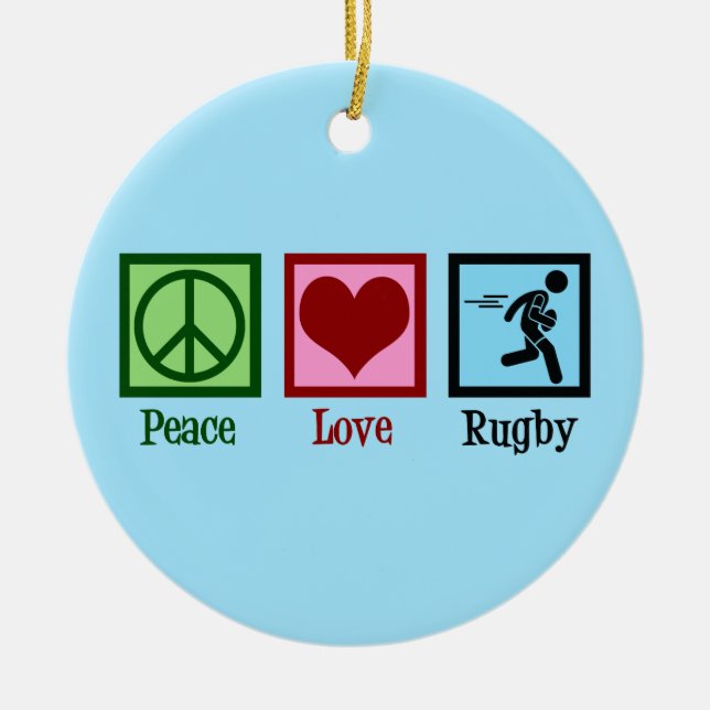 Peace Love Rugby Ceramic Tree Decoration (Front)