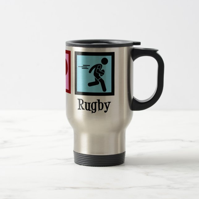 Peace Love Rugby Travel Mug (Right)