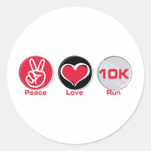 Peace Love Run 10K Classic Round Sticker