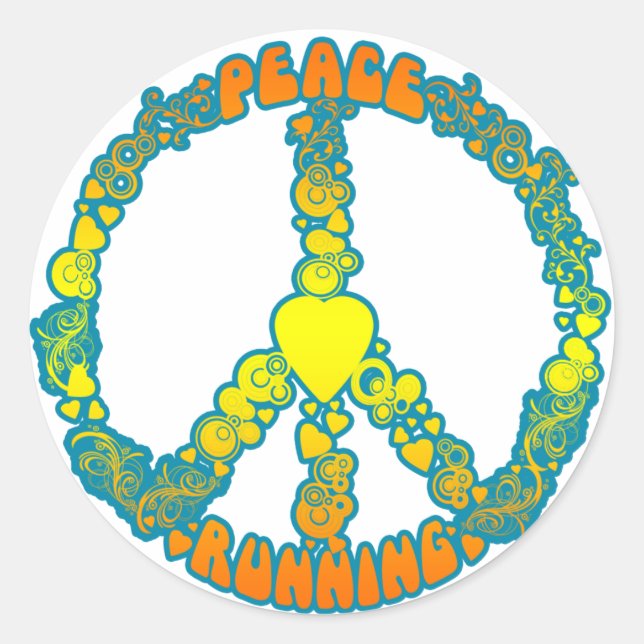 Peace Love Running Classic Round Sticker (Front)