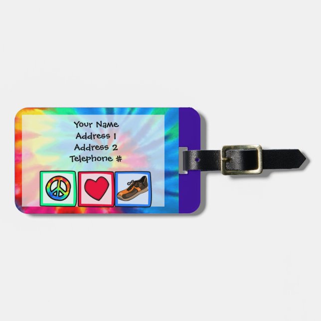 Peace, Love, Running Luggage Tag (Front Horizontal)