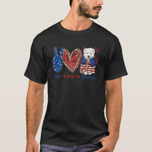 Peace Love Samoyed Dog Patriotic America Flag 4th  T-Shirt