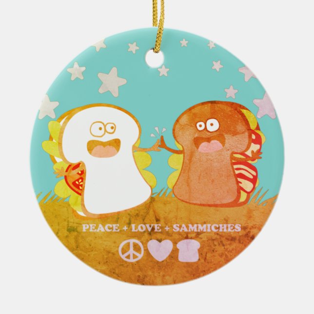 peace love sandwich funny food Christmas ornament (Front)