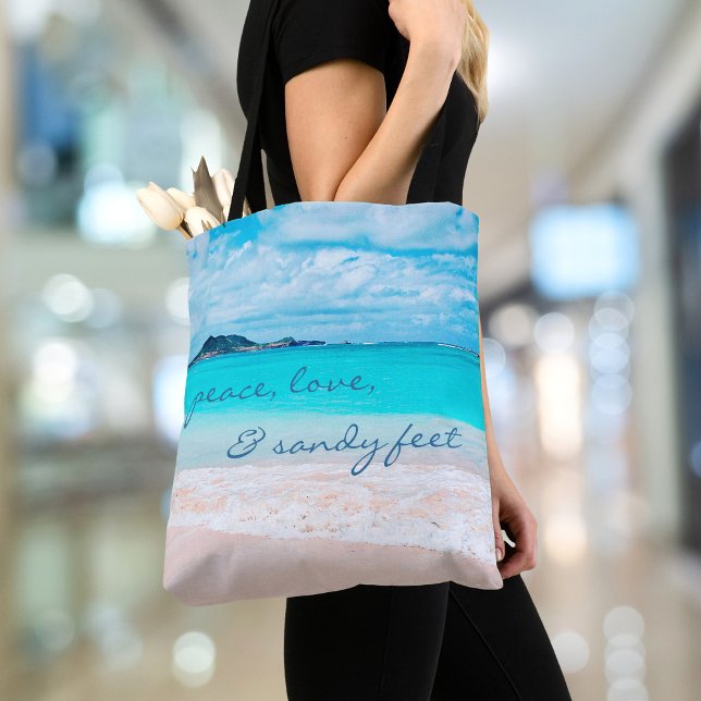Peace Love Sandy Feet Hawaii Turquoise Beach Photo Tote Bag (Creator Uploaded)